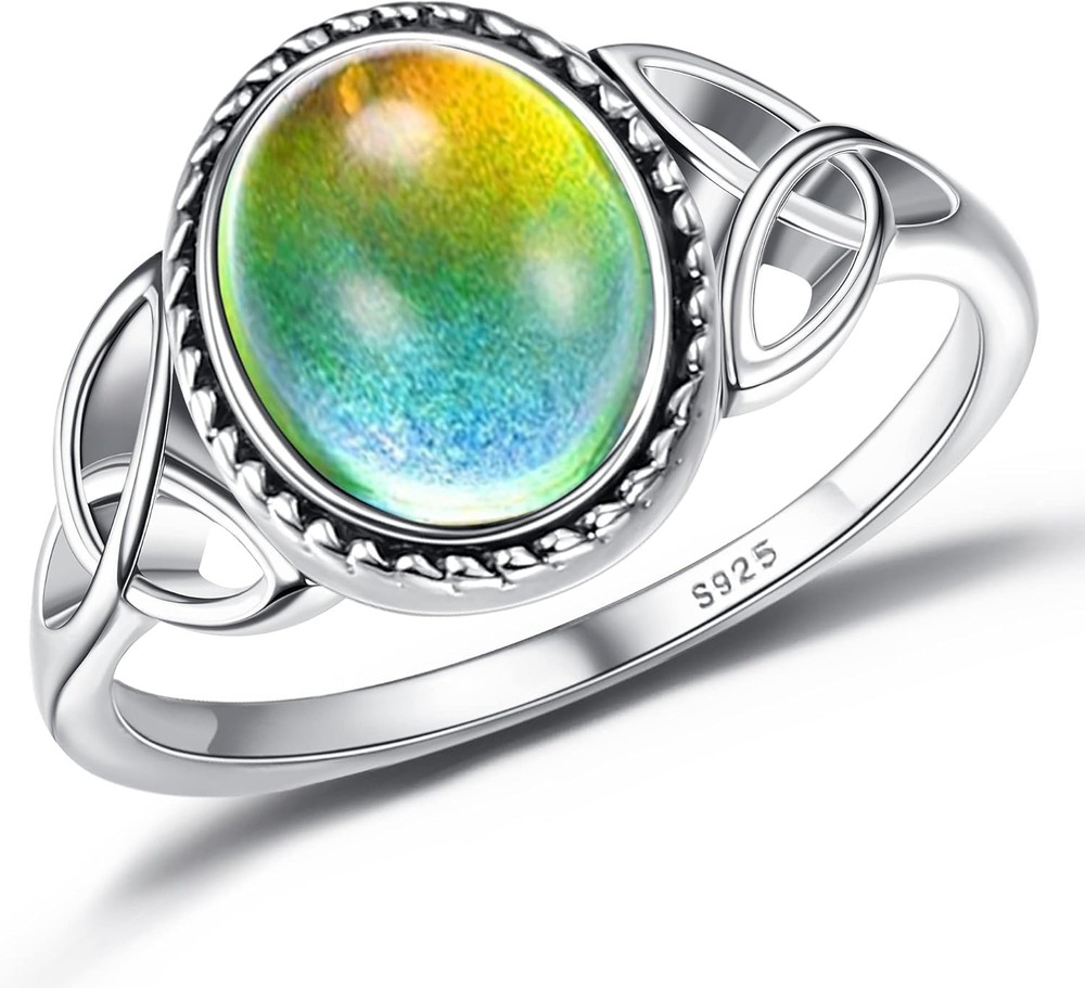 925 Sterling Silver Mood Ring for Women Vintage Celtic Knot Rings Jewelry 18K Wh