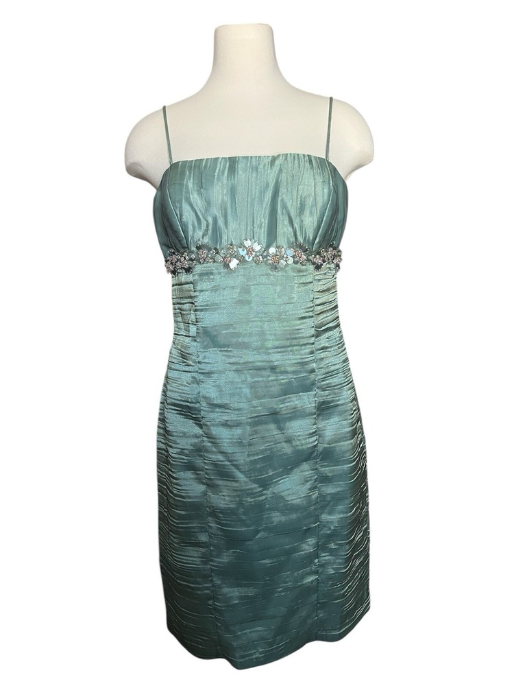 Y2K Fairy Iridescent Beaded Cocktail Dress with Draped Sleeveless Design  