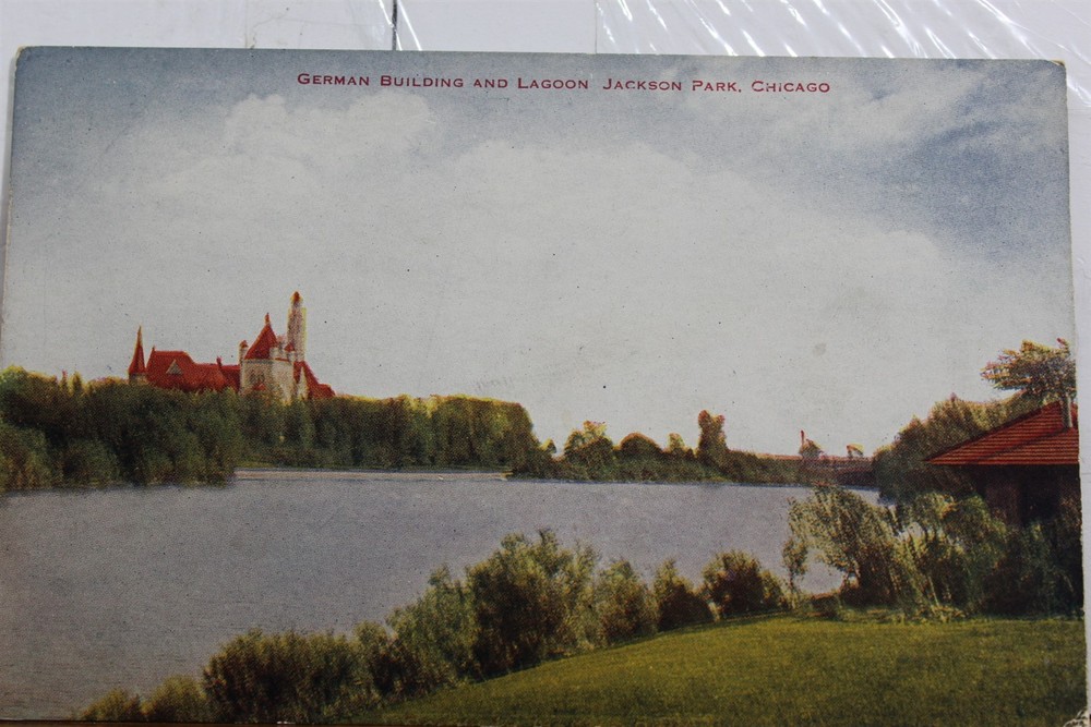 Illinois IL Chicago Jackson Park German Building Lagoon Postcard Old Vintage PC