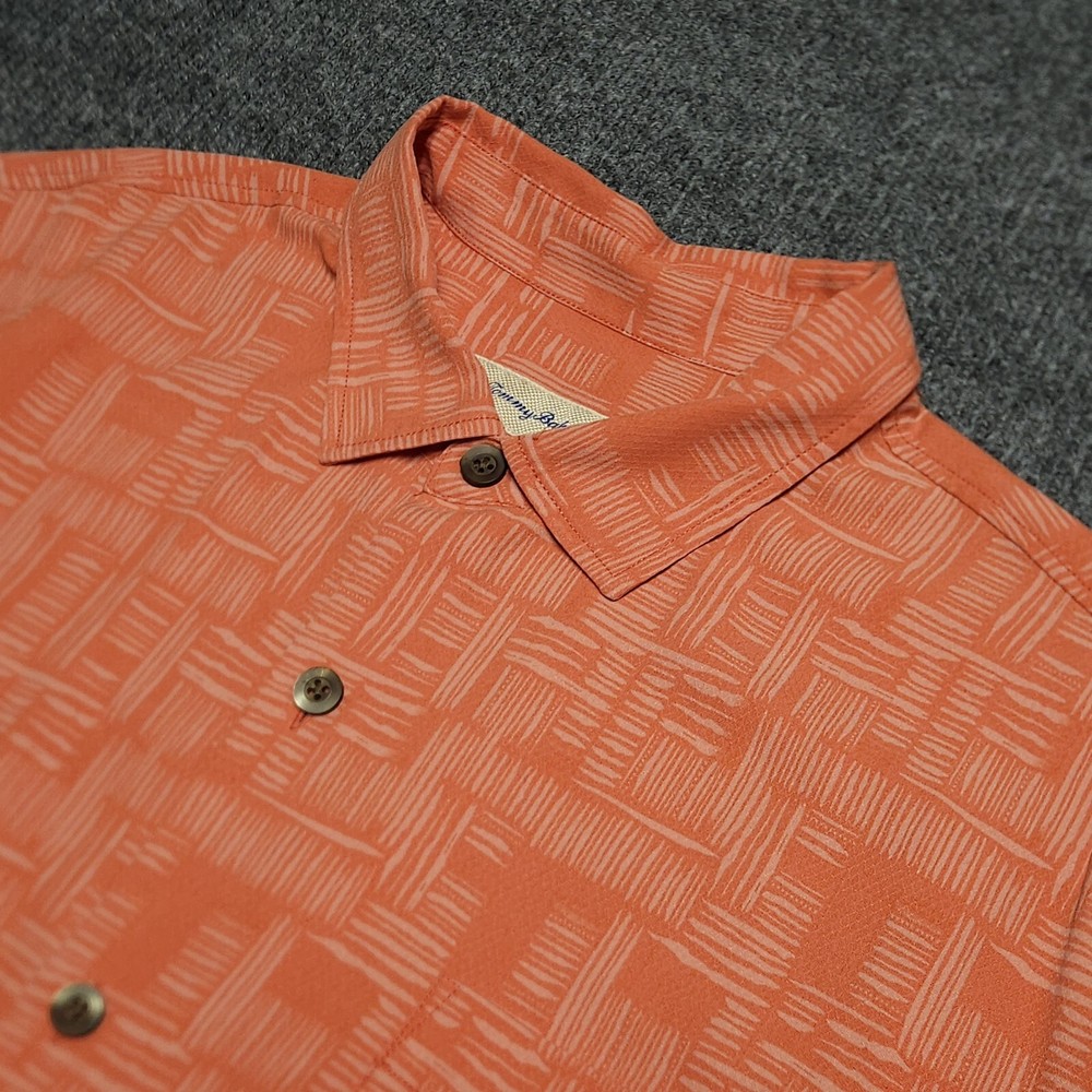Tommy Bahama Shirt XL Silk Salmon Island Zone Button Up Short Sleeve Mens