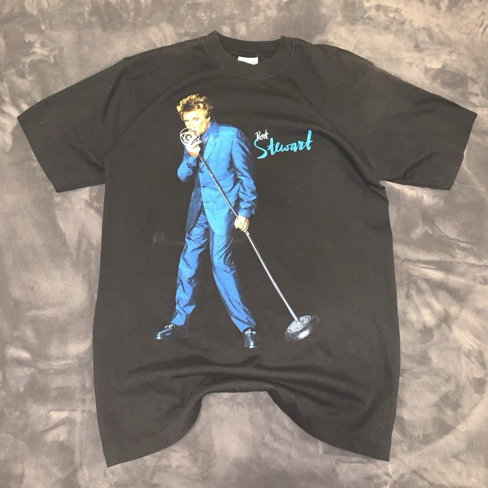 Vintage Rod Stewart Tour T Shirt 90s Concert Graphic Black Tee USA Size Medium
