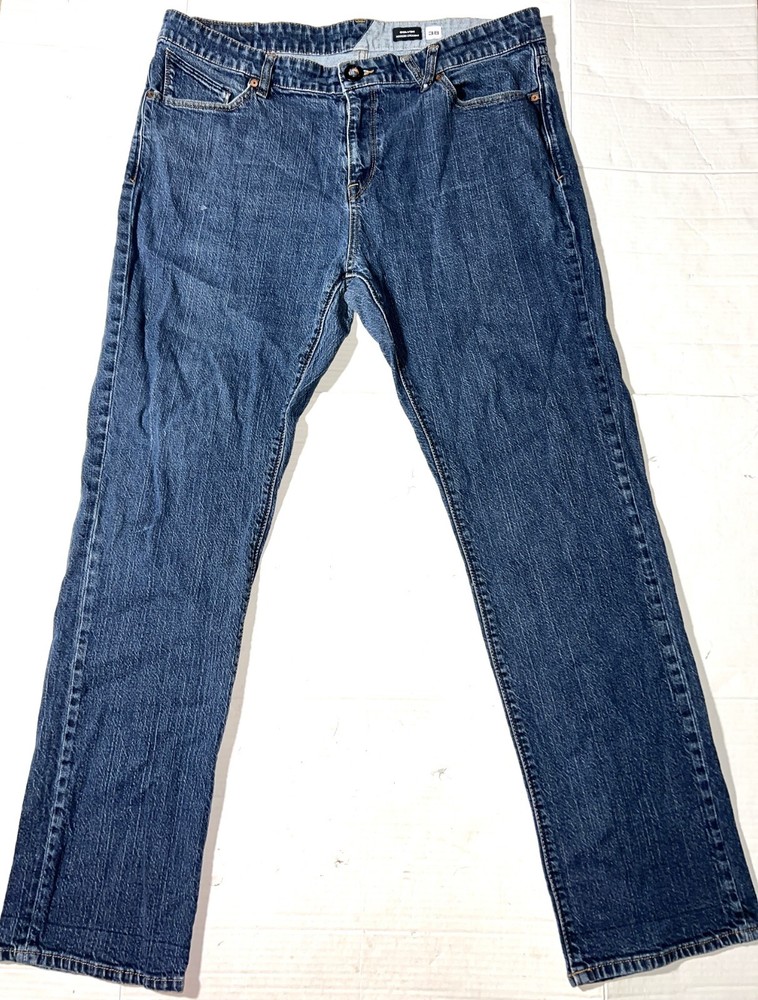 Volcom Solver Modern Straight Stretch Mid Denim Navy Blue Jeans Pants Men 38x31