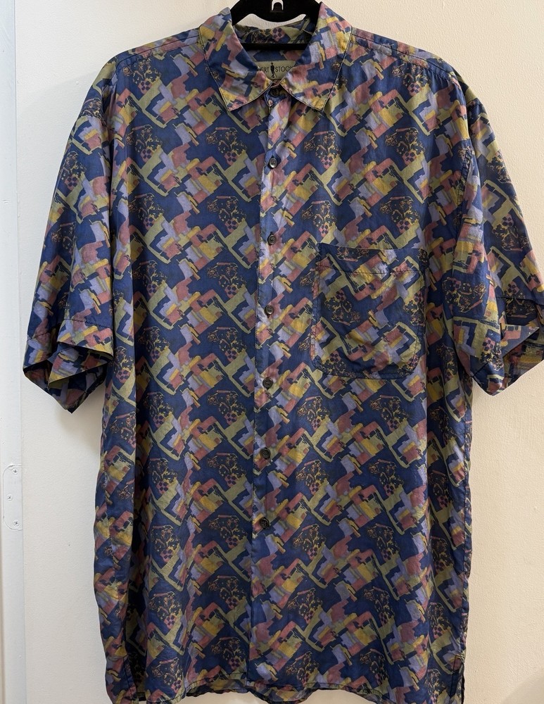 Vintage Robert Stock 100% Silk 90s Shirt Abstract Large men's 80s art