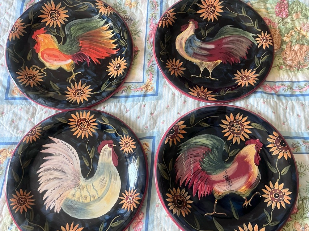 4 Susan Winget Rooster Dinner Plates  11” Farmhouse  Dishes