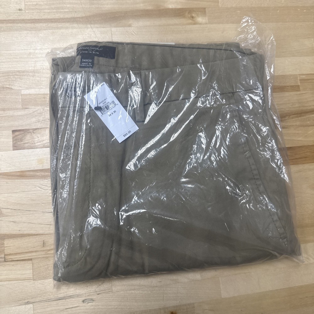 NWT Banana Republic Men's 34x32 Slim Fit Lived-In Chino Pants Khaki Tan Cotton