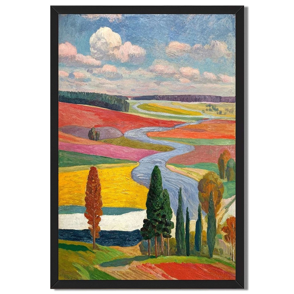 Vibrant Landscape River Valley Framed Canvas Print Wall Art Home Decor