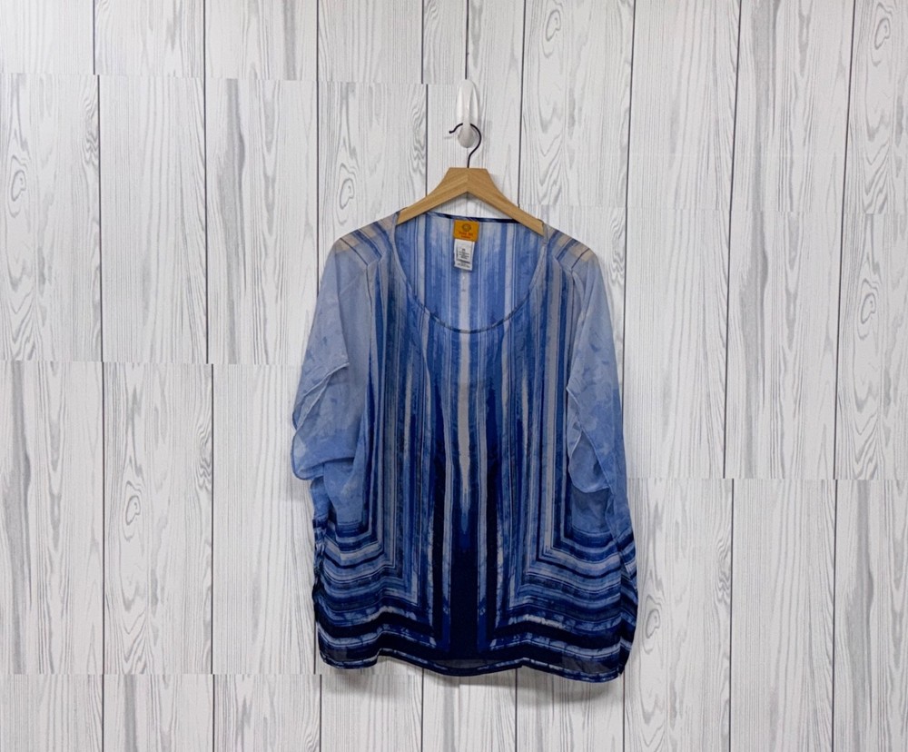 Ruby Rd sleeveless blouse womens size 2x blue patterned top round neck