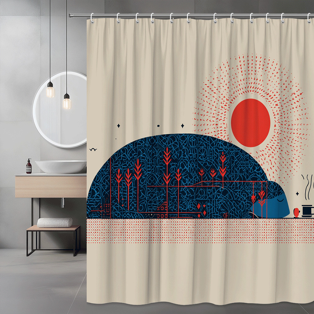 Abstract Bear Sunset Shower Curtain Graphic Print