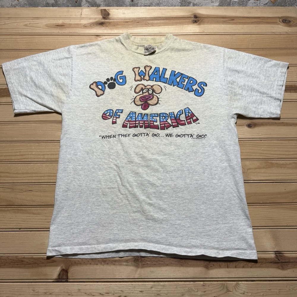 Vintage 90s Dog Walkers Of America Distressed Funny Cartoon Shirt Size Large