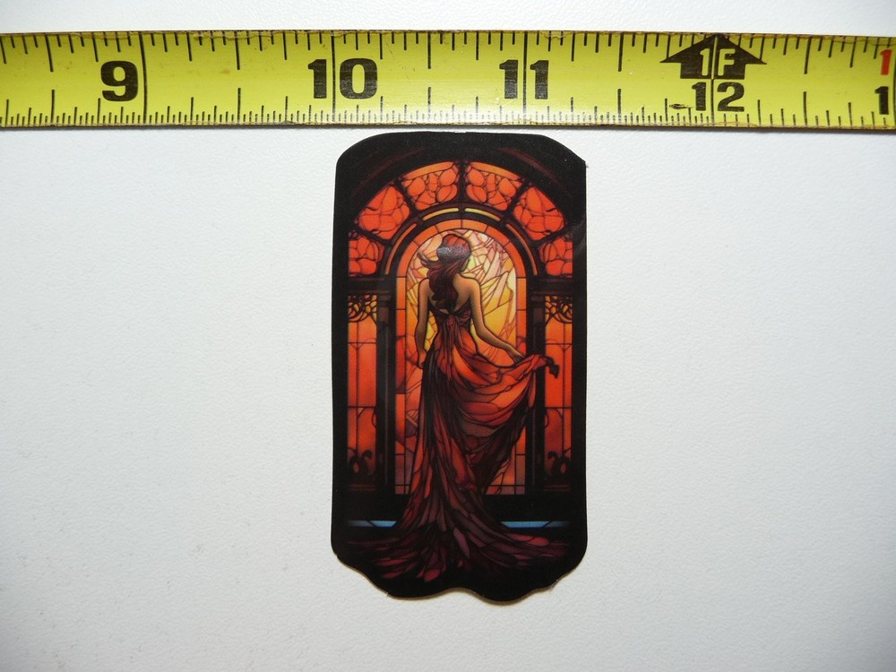 Elegant Stained Glass Style Woman Evening Gown Sticker Decal