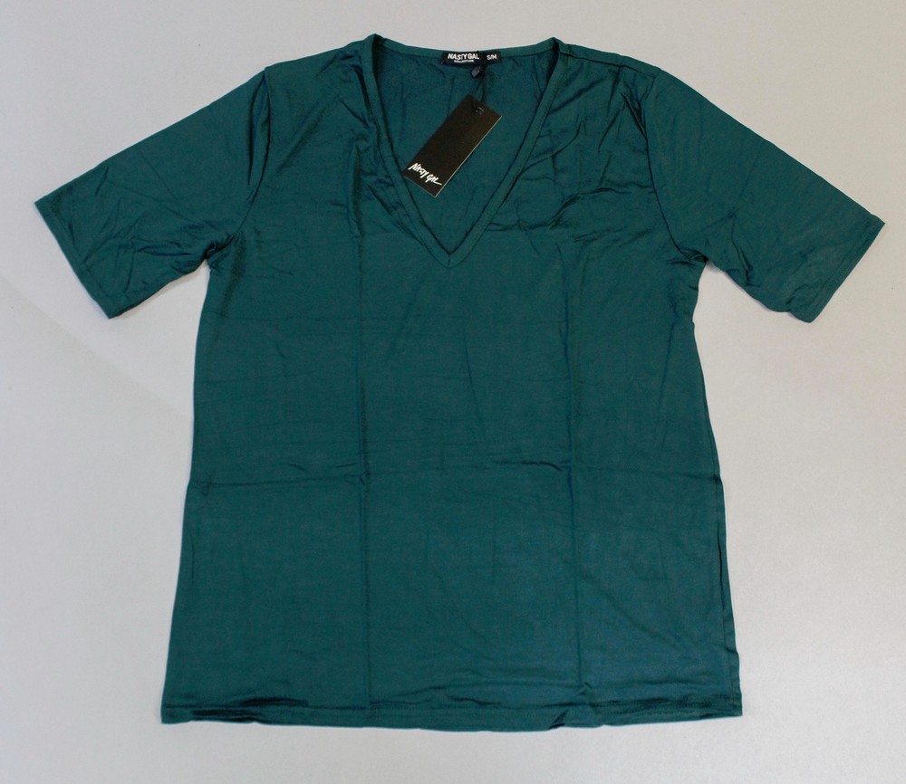 Nasty Gal Women's Riley Scoop S/S T-Shirt JL3 Bottle Green Size Small/Medium NWT