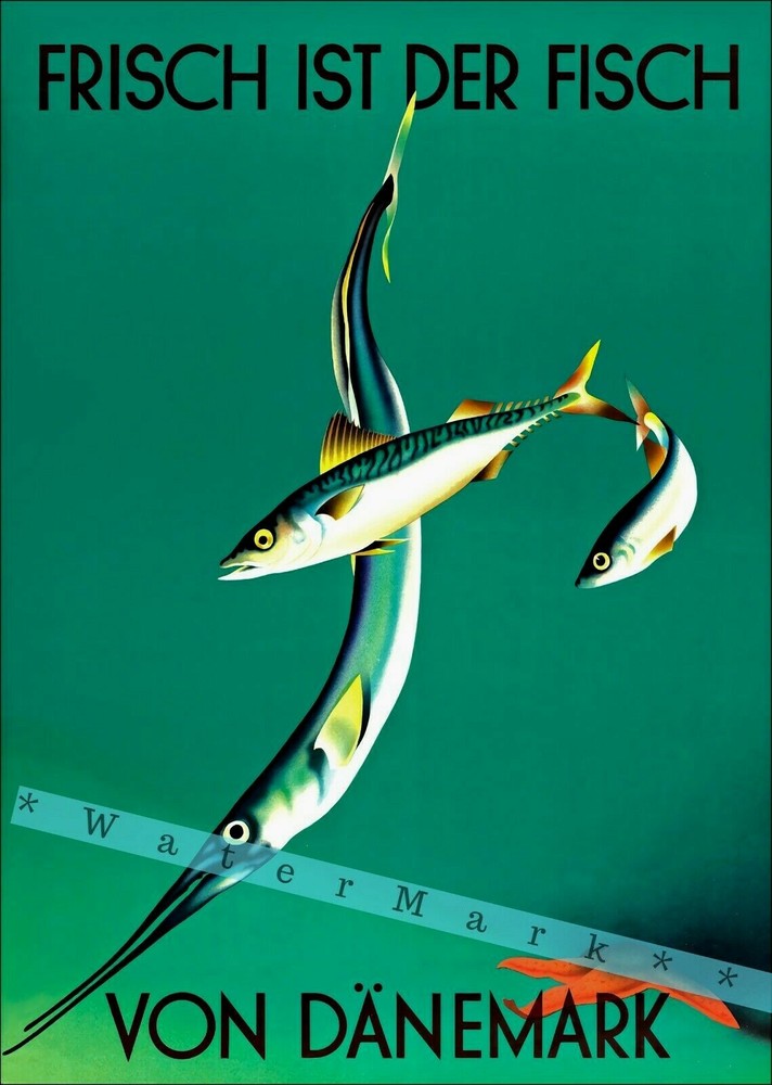 Frisch Ist Der Fish 1938 Denmark Frech Fish Vintage Poster Print Art Retro Ad