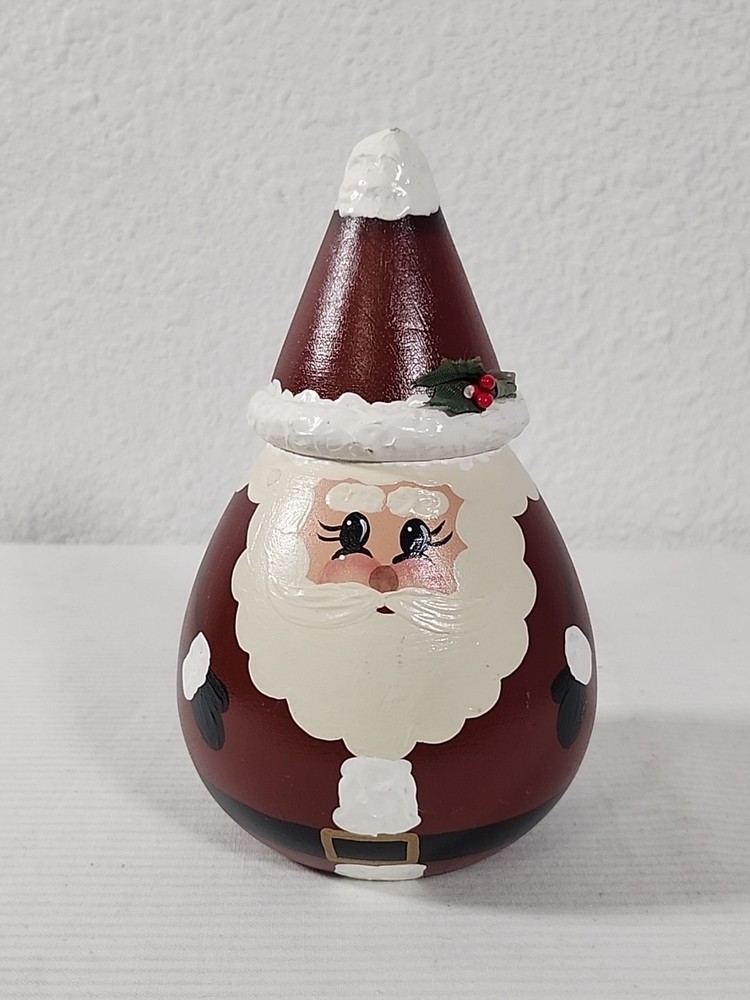 Vtg Rustic Folk Art Hand Painted Wooden Jolly Santa Claus Christmas Decor