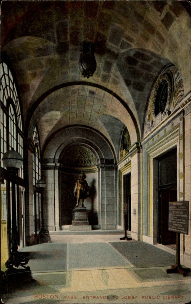 Entrance Public Library ~ Boston Massachusetts ~ c1910 vintage postcard