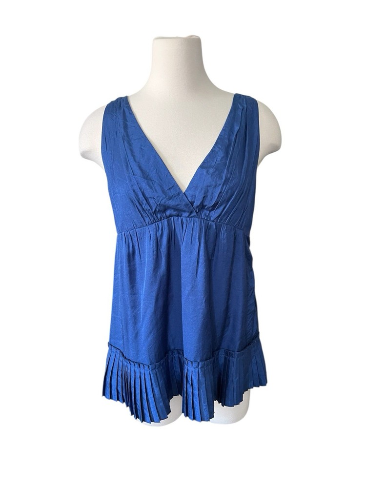 Forever 21 Y2K Blue Babydoll Top Pleated Size Medium Coquette Flowy Romantic