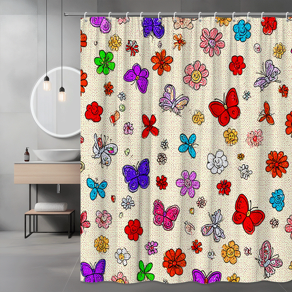 Colorful Butterfly Floral Shower Curtain Print