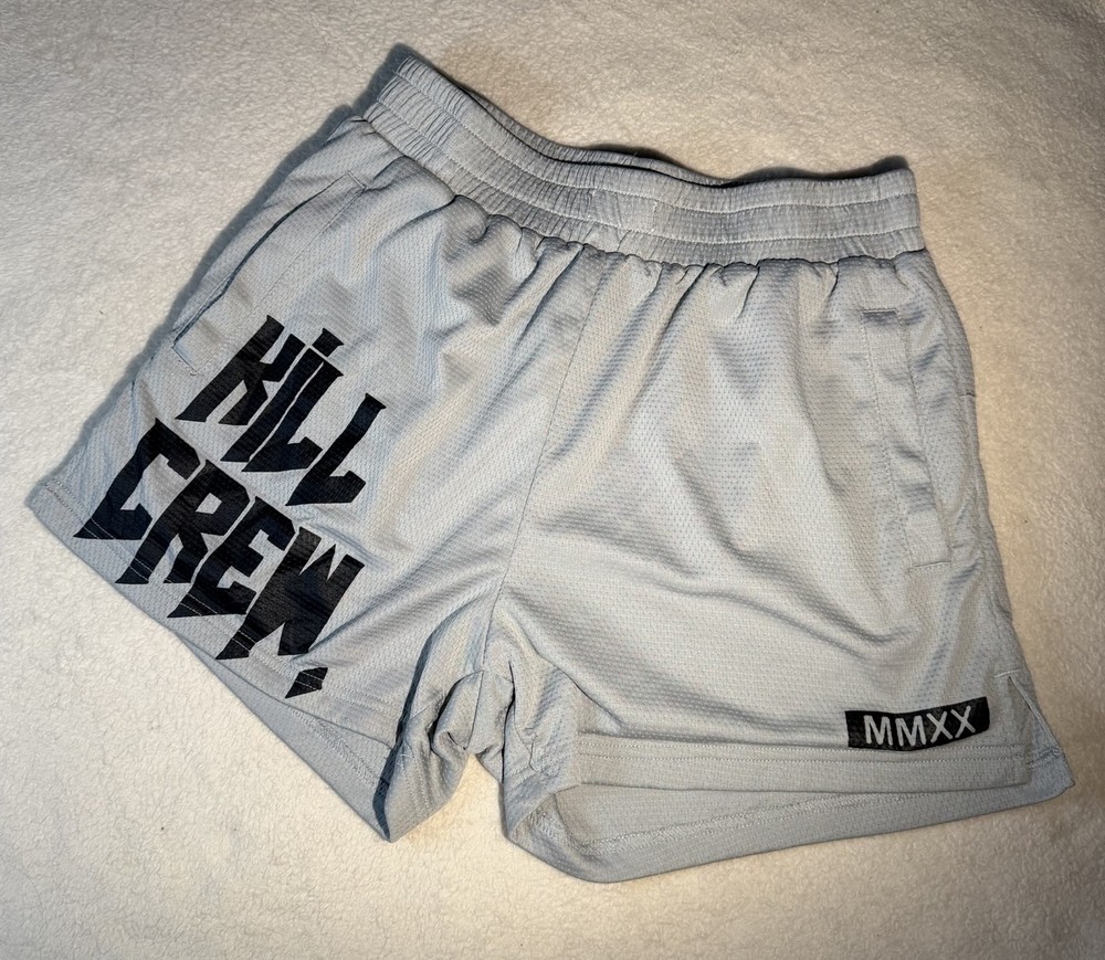 Kill Crew Men’s Gray Mesh Athletic Shorts Medium MMXX Graphic Gym Workout