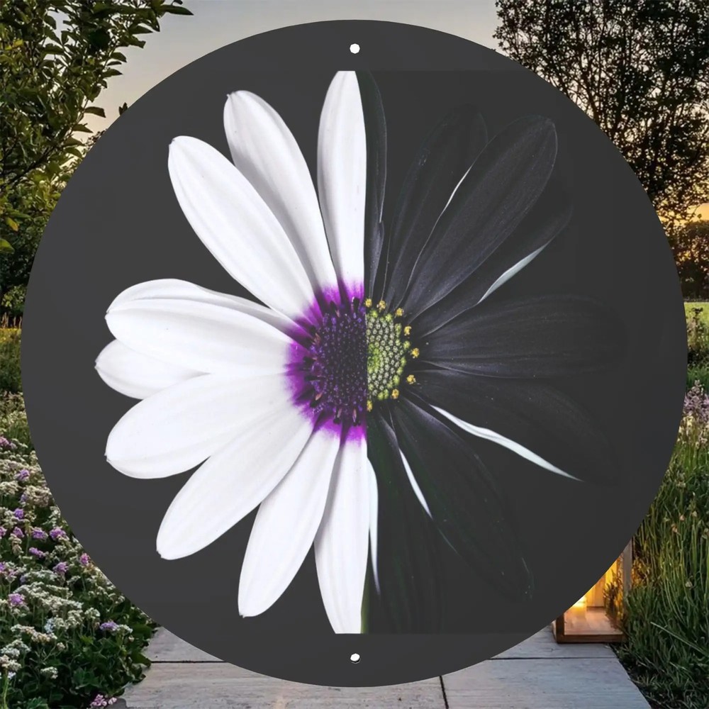 Vintage Black White Lily Flower Round Aluminum Metal Wall Art