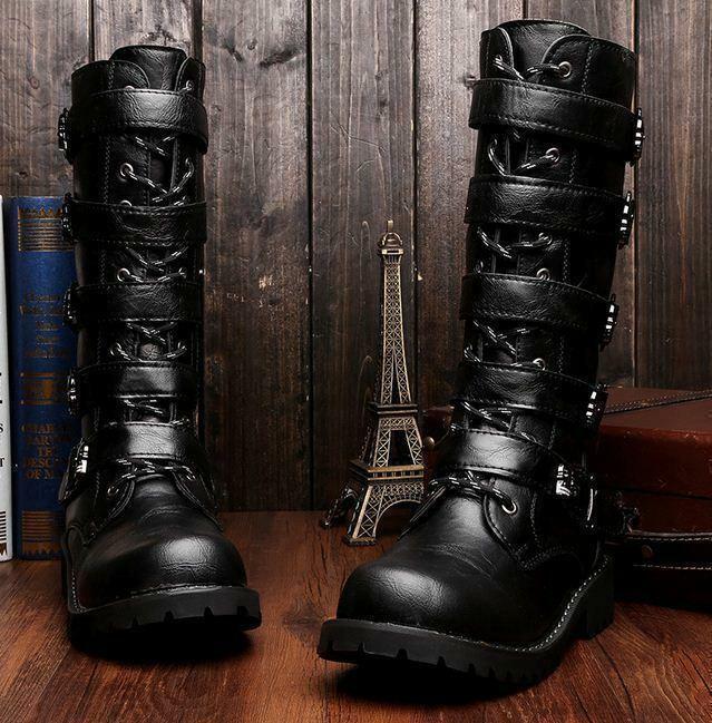 Punk Gothic Buckle Strap Army Military Desert Mid Calf Boots for Men