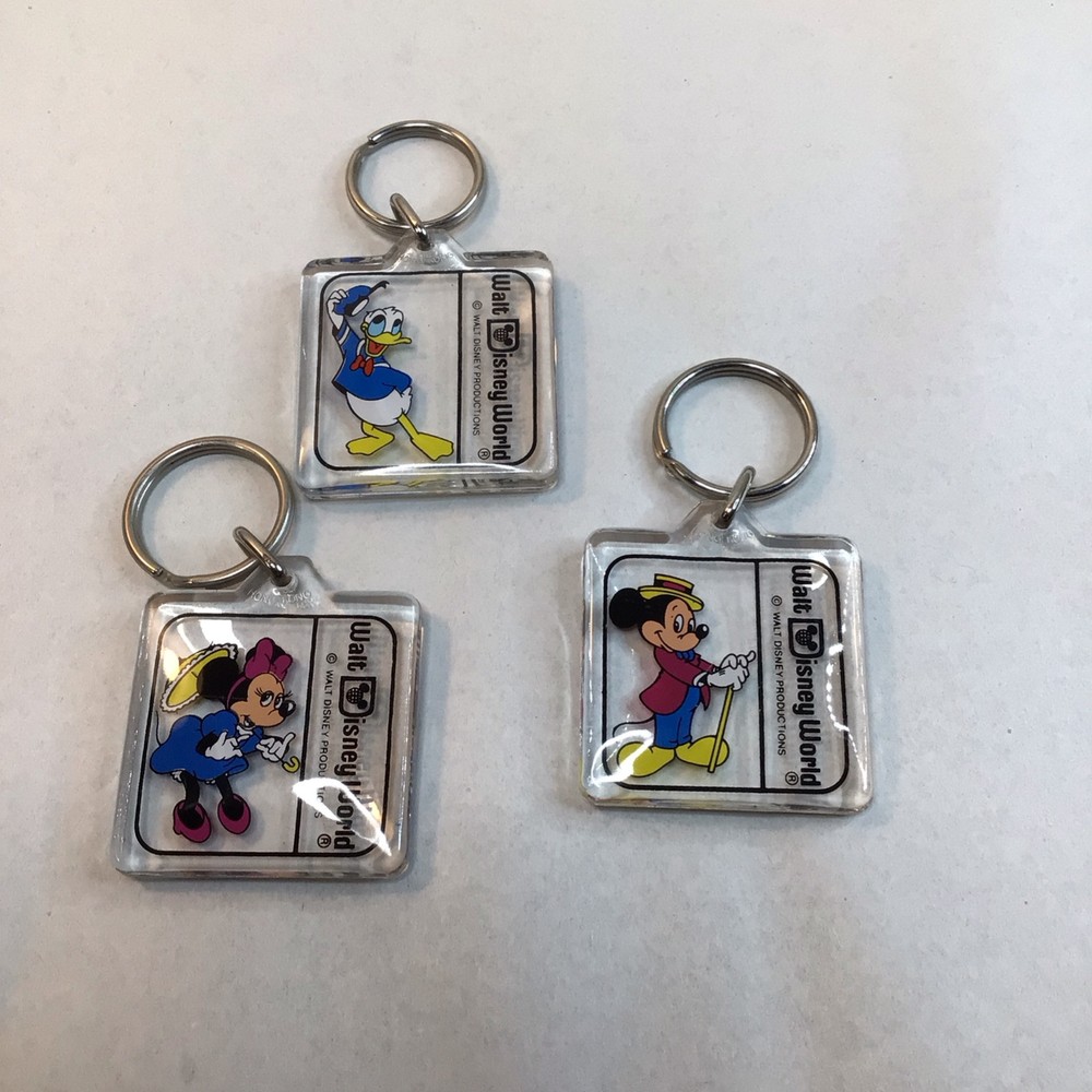 Vintage 1980s Disney World Mickey Minnie Donald Keychains Collectible