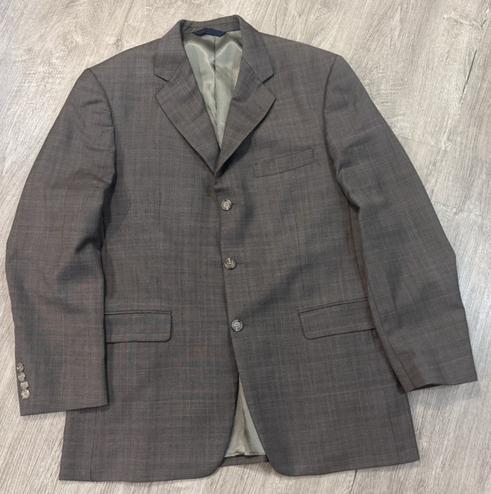 Burberry London Wool Cashmere Blazer Sport Coat Plaid Gray England 40R