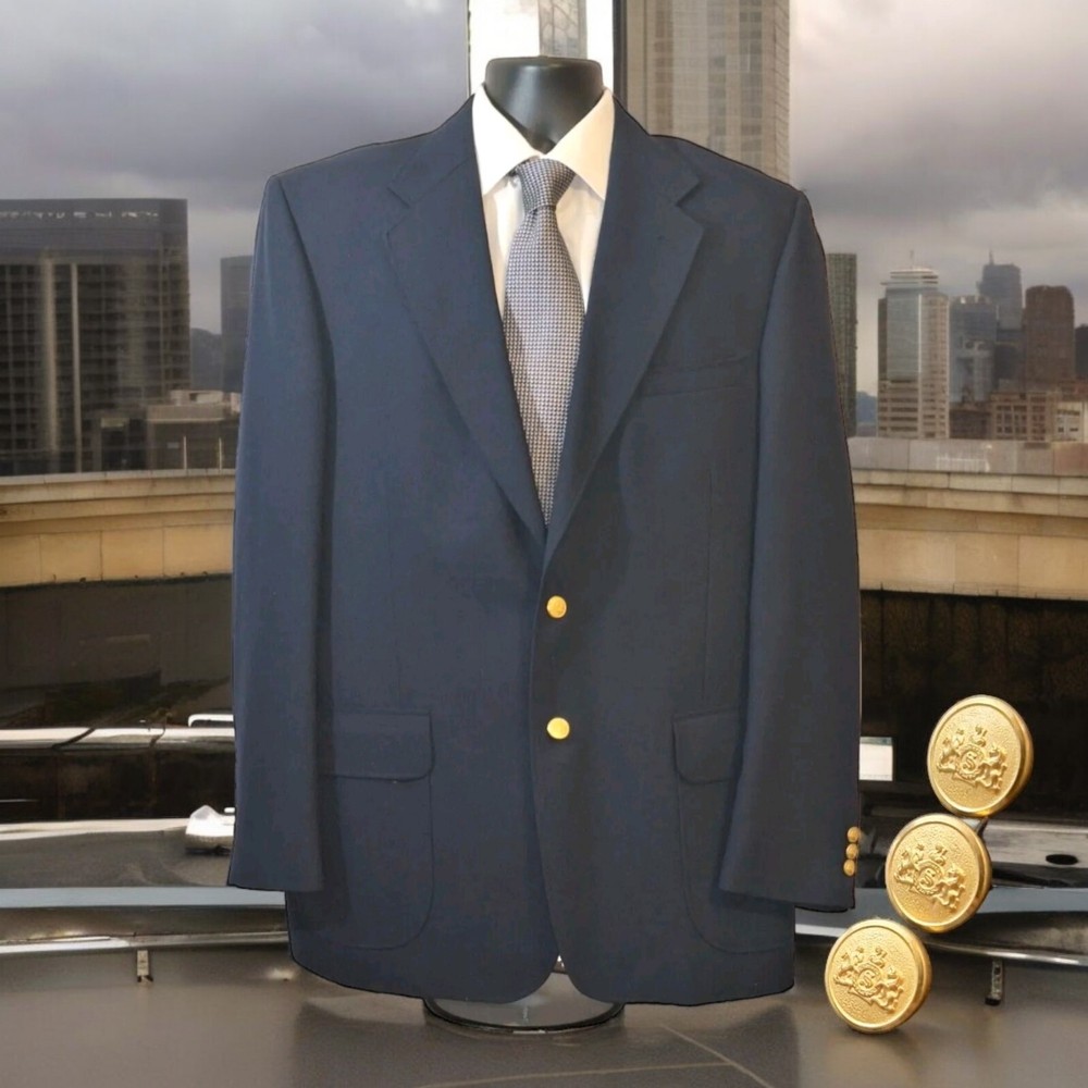 Stafford Mens 42L Navy with Gold Button Sportcoat Blazer