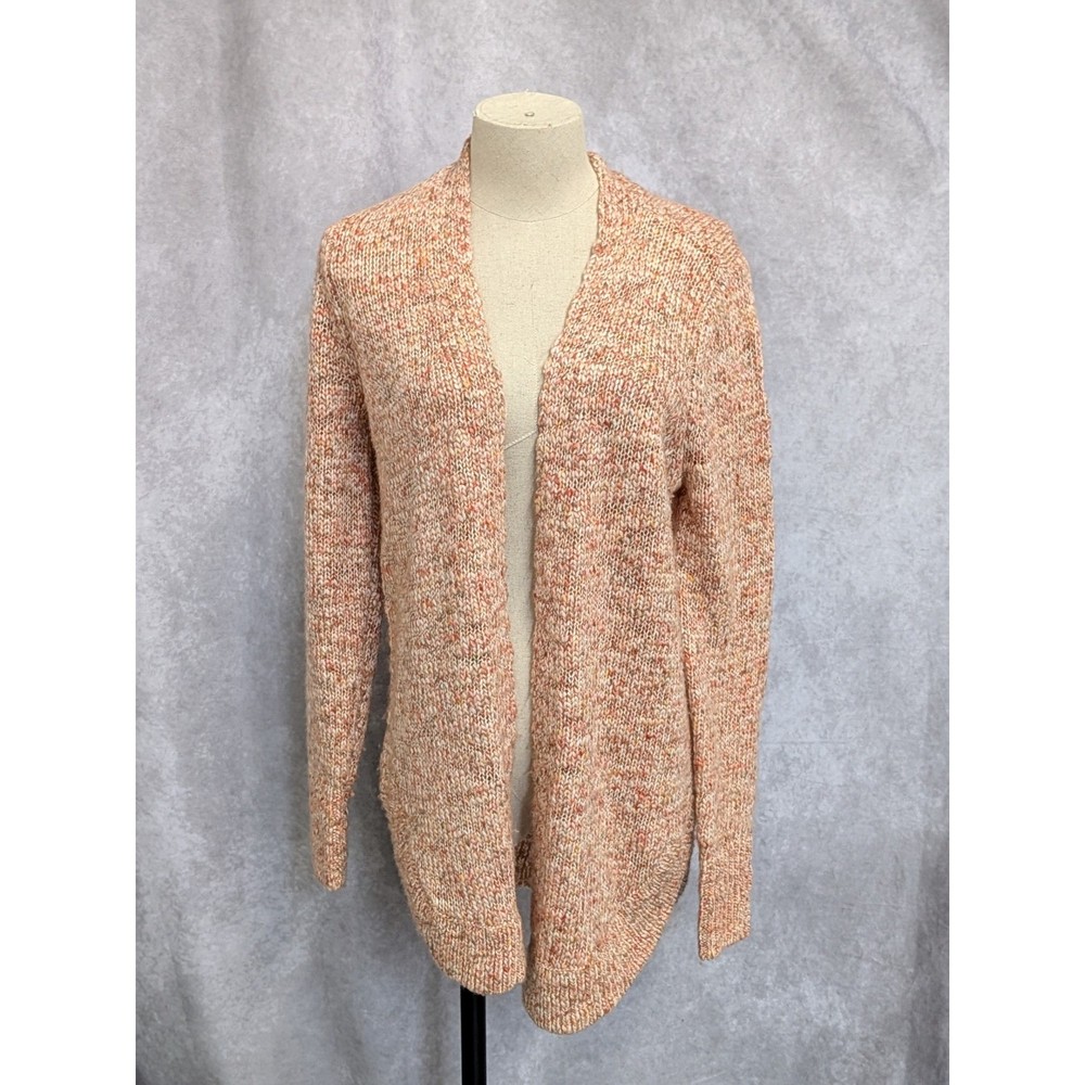 Loft Womens Space Dye Open Front Cardigan Sweater Orange Peach Marled Size S