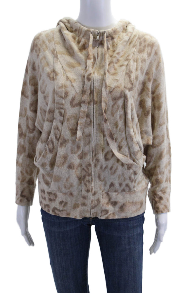 Rebecca Taylor Womens Lambs Wool Animal Print Hooded Sweater Beige Size MFree Shipping in US $100+ Orders | $6.95 Orders Below