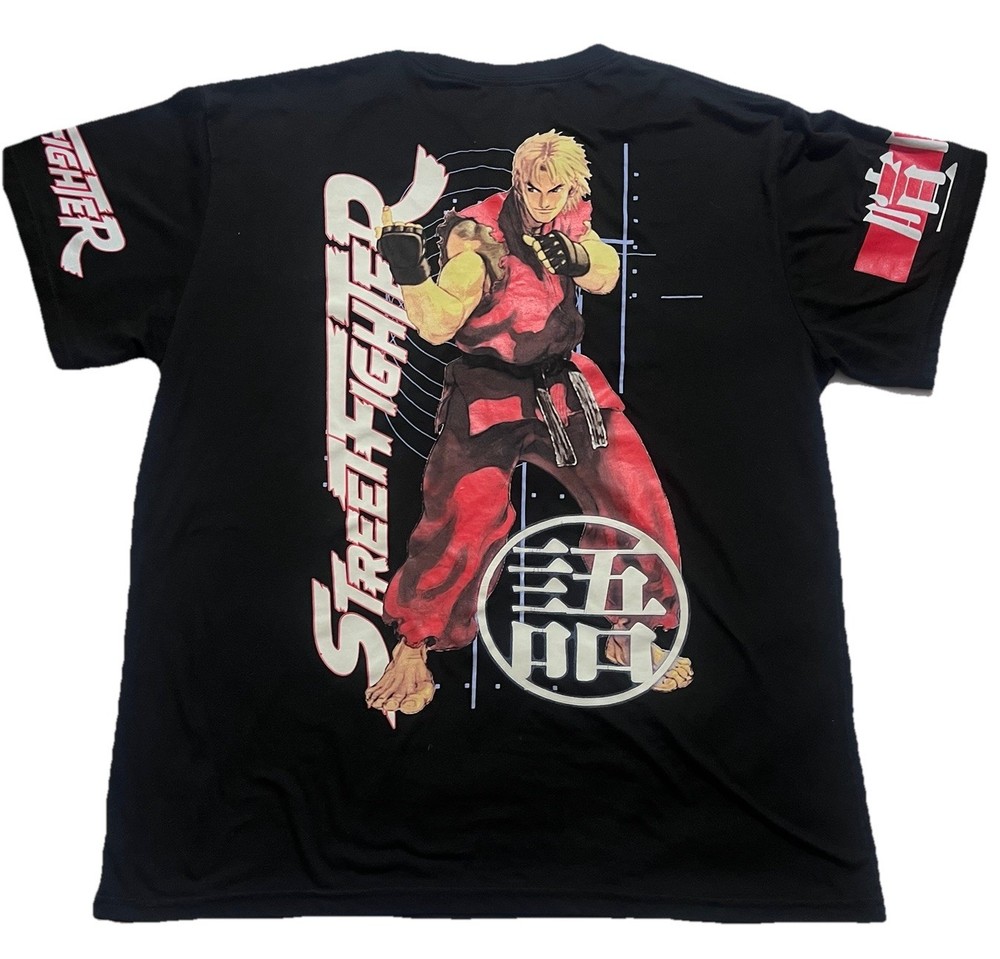 Street Fighter Ken Masters Black T-Shirt XL Capcom Arcade Retro Video Game