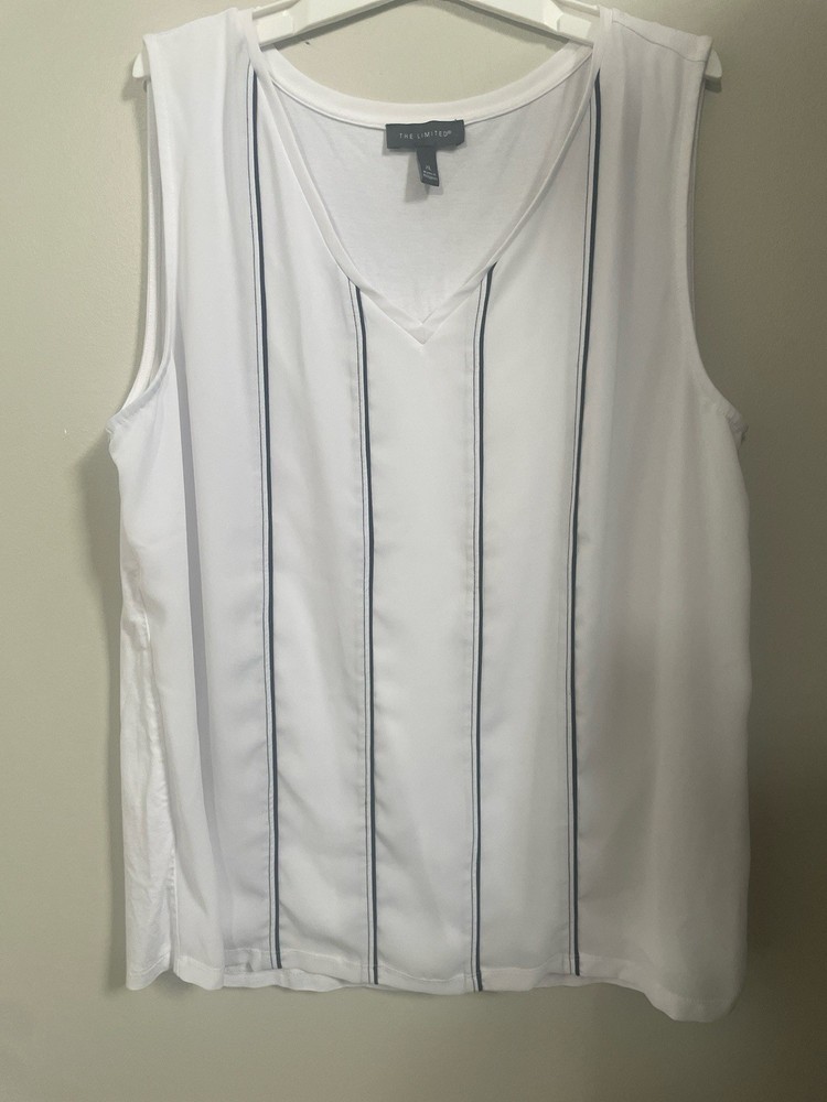The Limited White Striped V-Neck Sleeveless Women's XL Tank Top