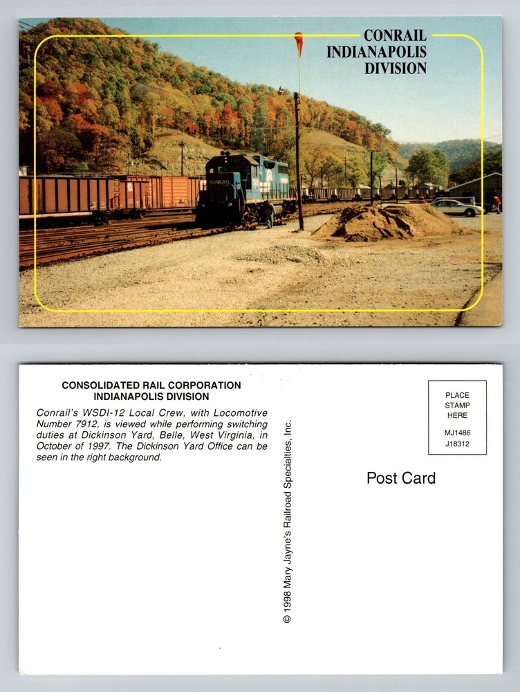 Belle WV-West Virginia Conrail 7912 WSD1-12 Dickinson Yard Vintage Postcard