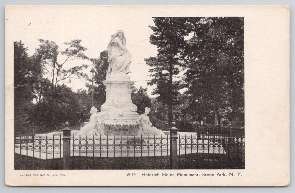 Heinrich Heine Monument Bronx Park NY Postcard c1900s Souvenir Post Card Co