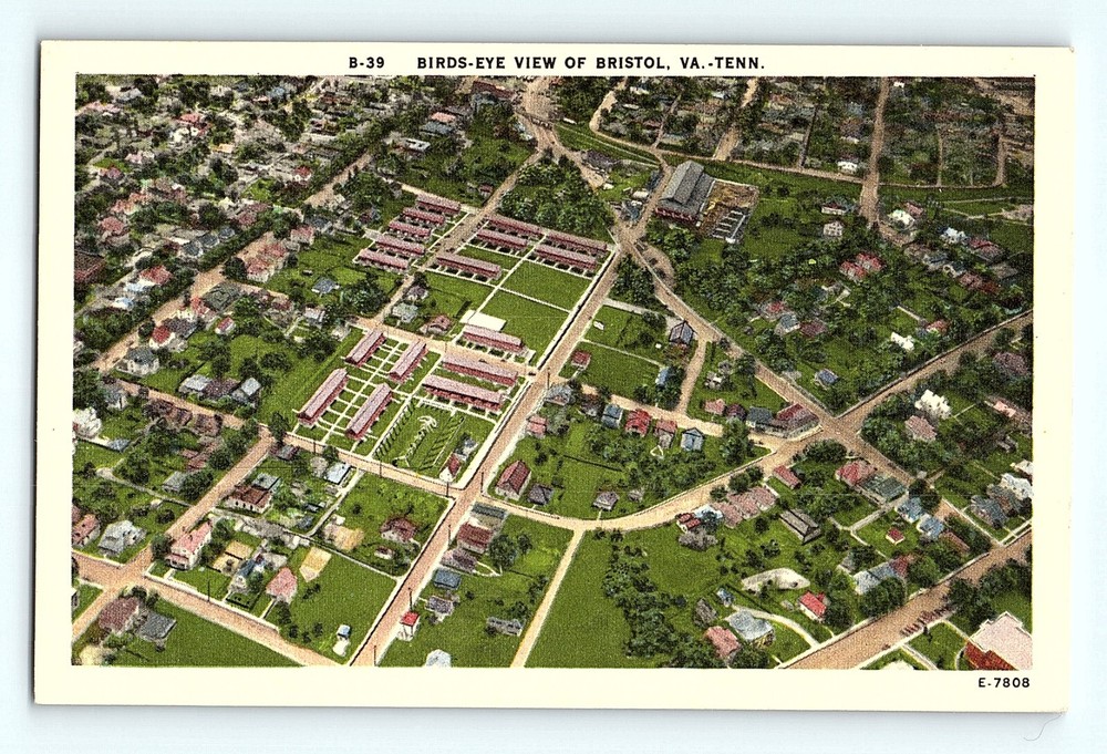 Birdseye View of Bristol VA Tenn Aerial Linen Vintage Postcard G4