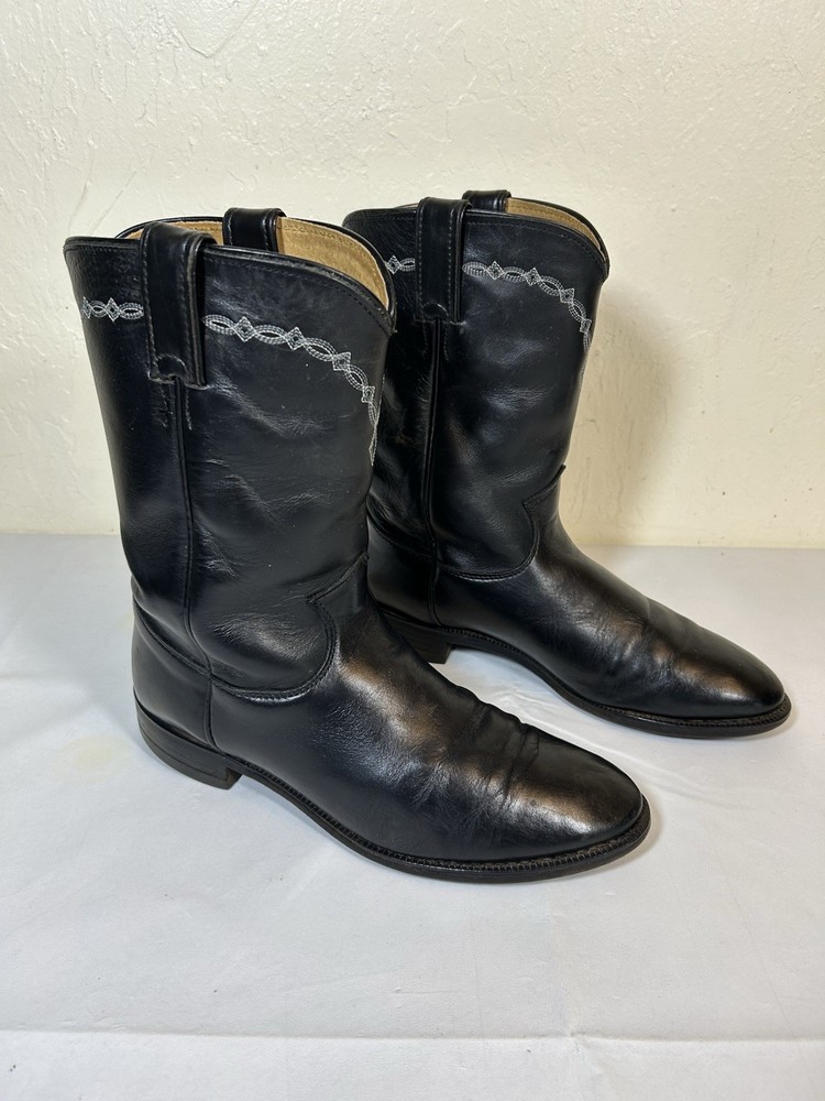 Justin Men's Size 8.5 EE Black Leather Cowboy Roper Boots 3233 USA Made
