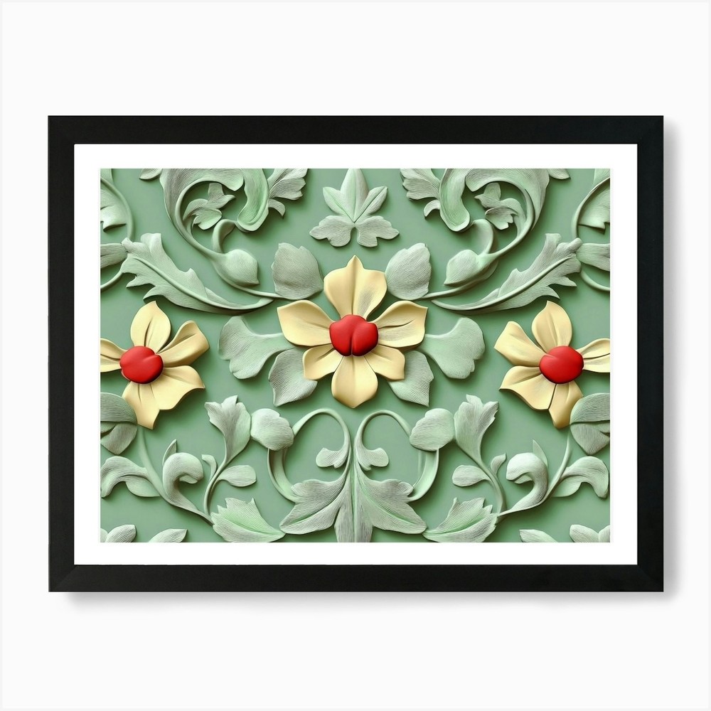 Vintage Retro Seamless Relief Sculpture Framed Wall Art Canvas Print