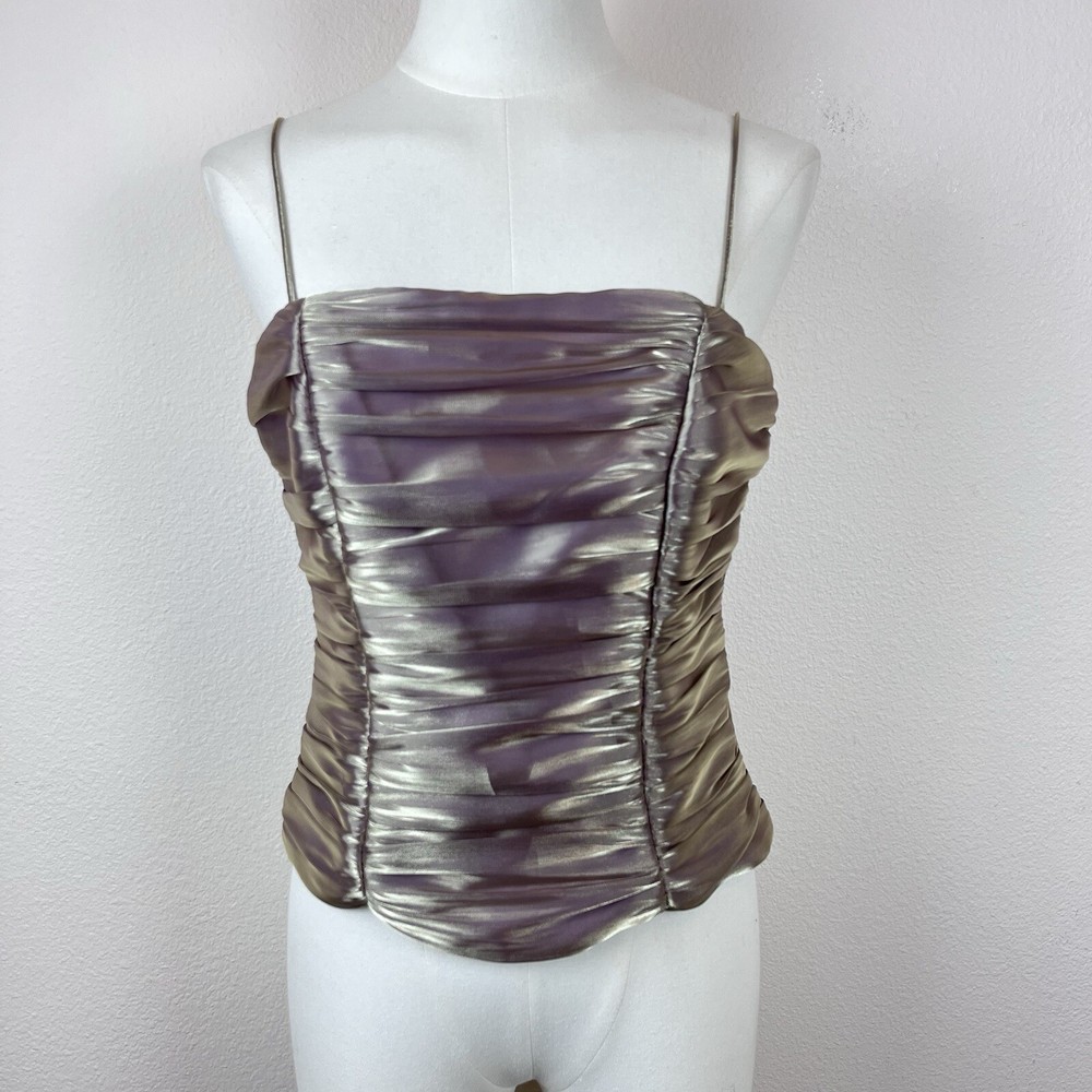 Vintage JR Nites Caliendo Shirt Womens Six Bustier Top Metallic 90s Y2K Gold