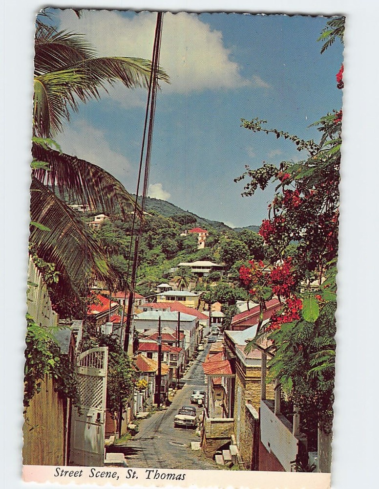 Postcard Street Scene St. Thomas Charlotte Amalie Virgin Islands USA