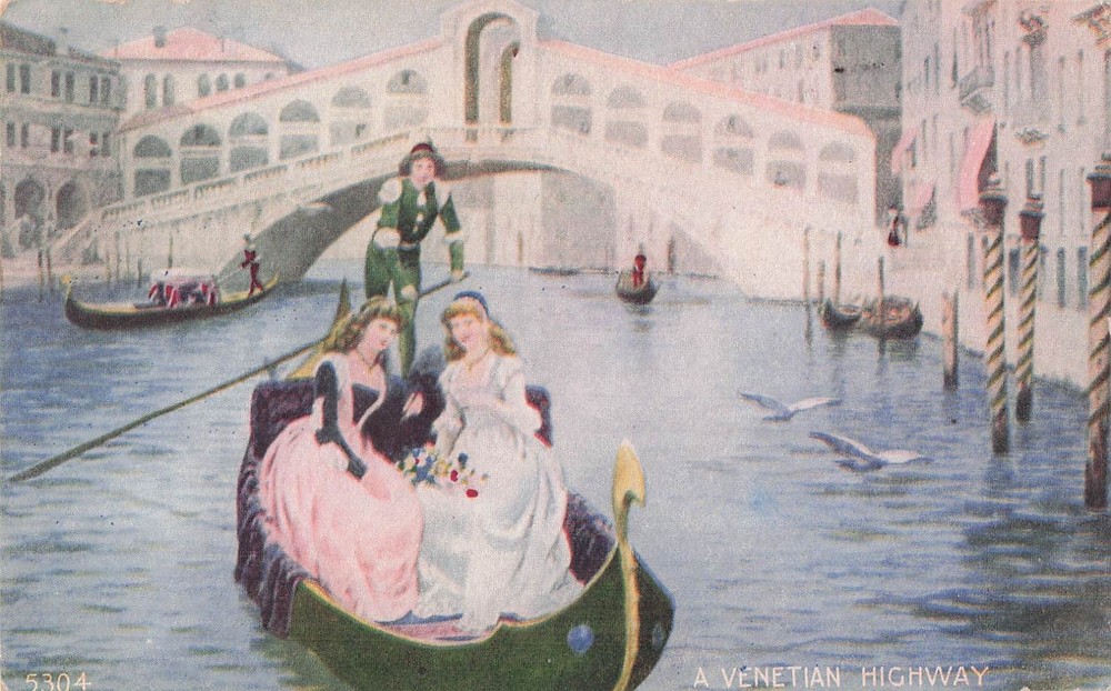 Antique Venice Italy Gondola A Venetian Highway Postcard art Oakland Laurence