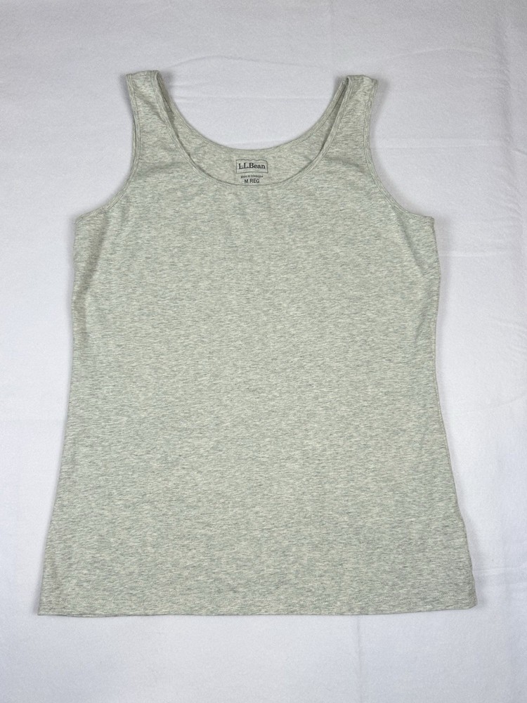 LL Bean Tank Top Womens Medium Light Gray Crew Neck Sleeveless Stretch Pullover