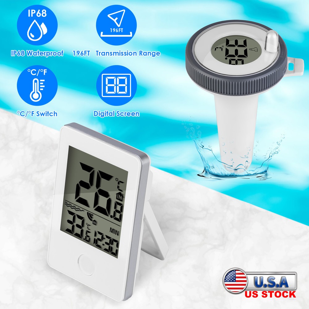 Waterproof Digital Water Thermometer,Floating Easy Read Wireless Indoor Monitor