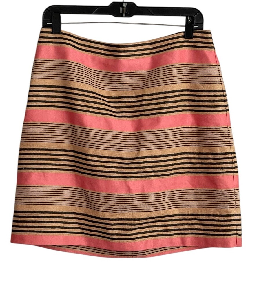 Ann Taylor LOFT Skirt Size 10 Striped Cotton Linen Mini Pink Beige Black
