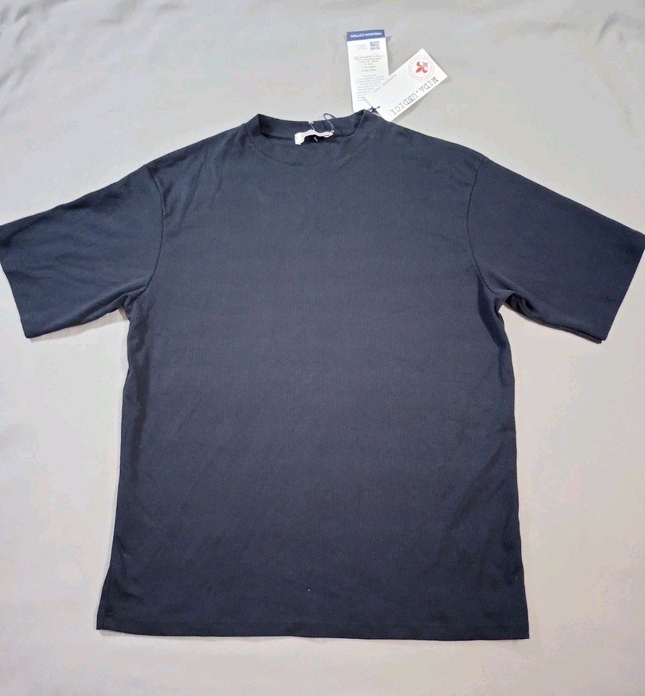 Mida Undici Shirt Mens Small Navy Blue Ribbed Short Sleeve Made in Italy