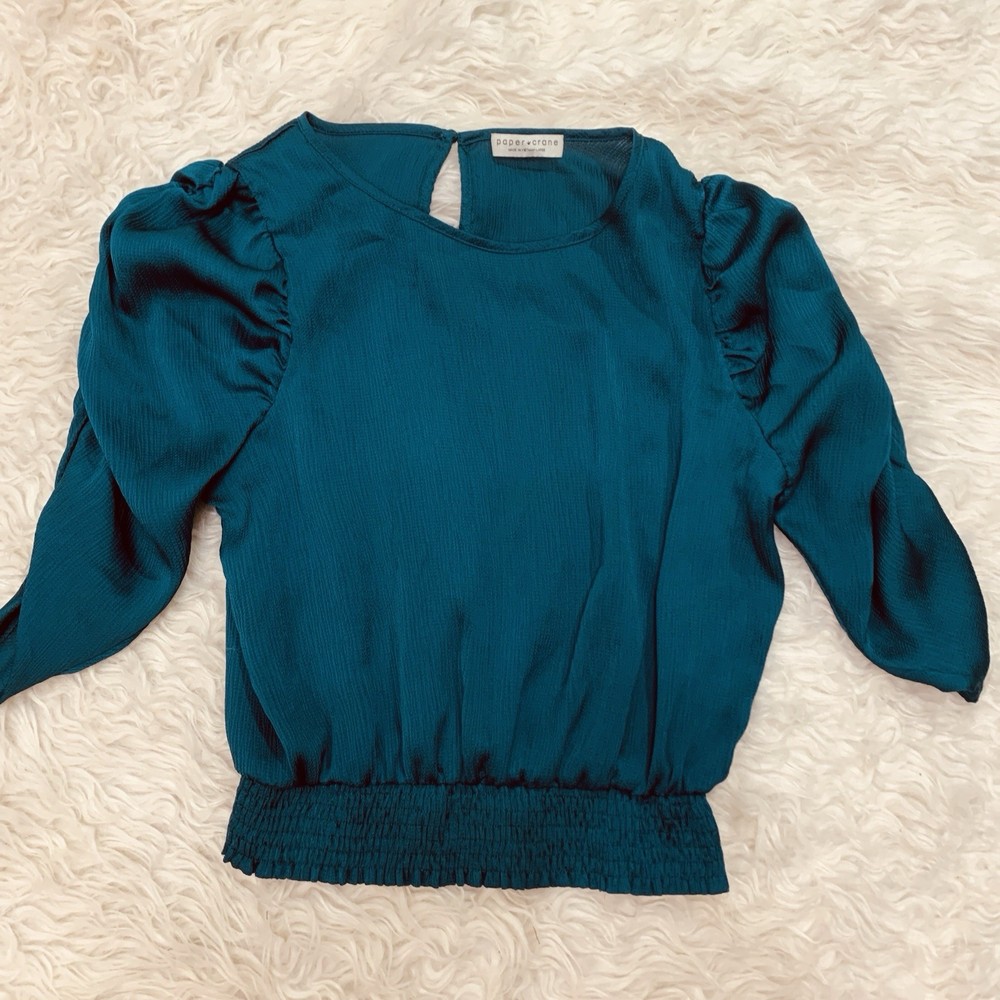 Vintage Teal Paper Crane Print Blouse in Medium Size