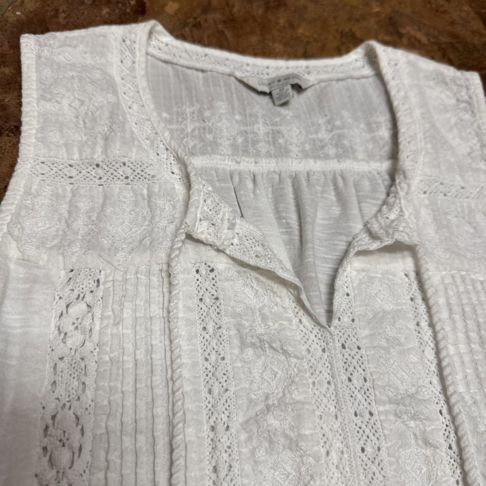 Lucky Brand White Womens M Lace Crochet Eyelet Henley Boho Chic Flowy Tank Top