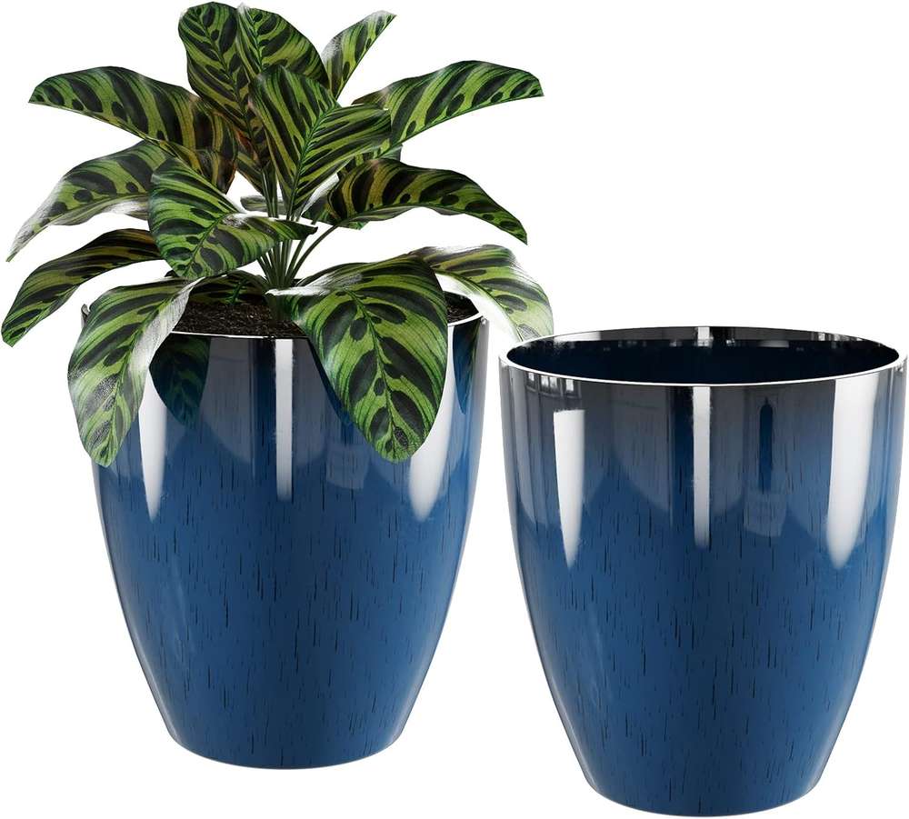 Plant Pots Set of 2 Pack,10 Inch Plant Pot for Indoor and Outdoor Plants with Dr