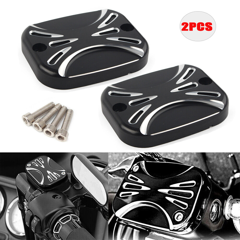 2x CNC Brake Clutch Reservoir Master Cylinder Cover Cap for Harley Touring 08-19