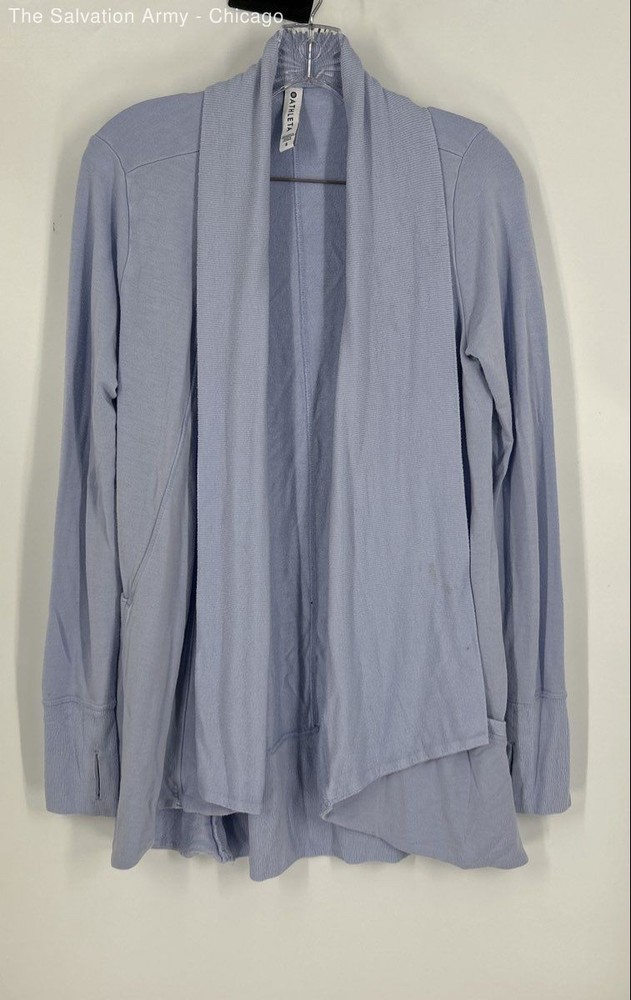 Athleta Womens Light Blue Long Sleeve Pocket Open Front Cardigan Sweater Size S
