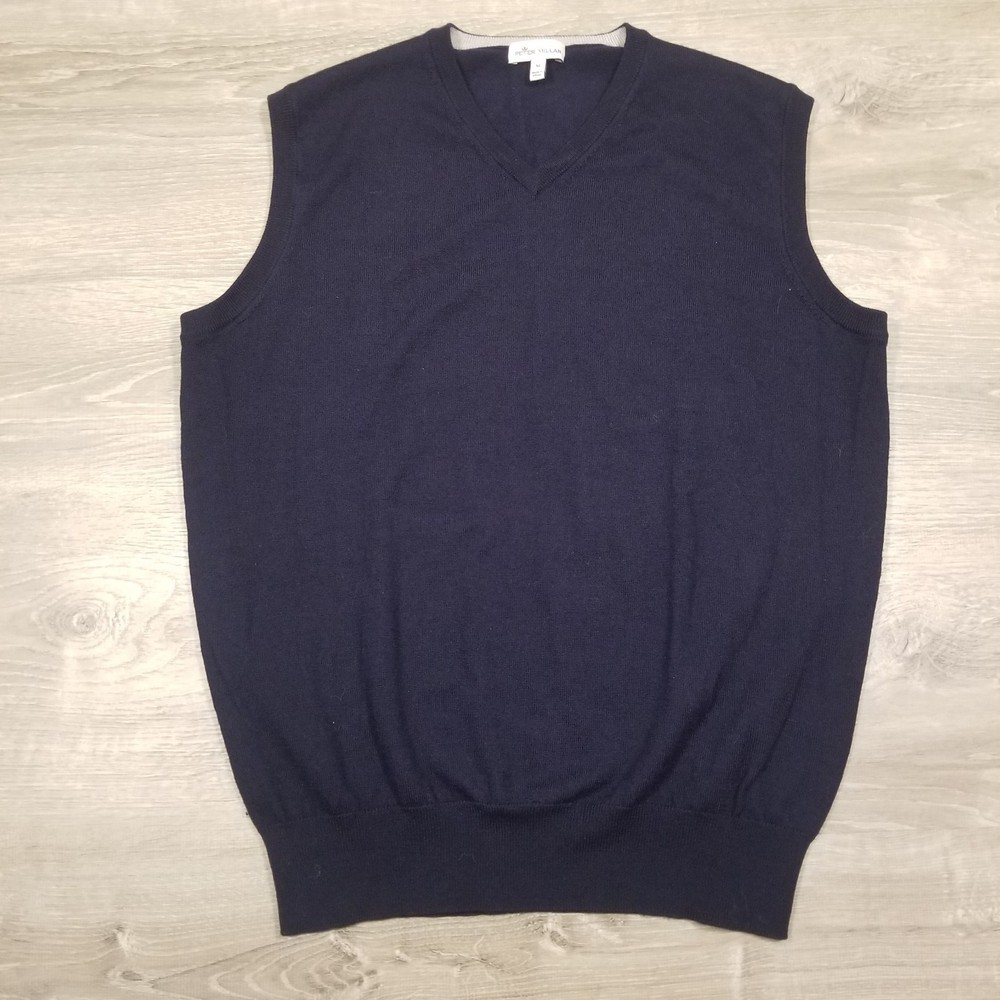 Peter Millar Merino Wool Silk Blend Sweater Vest Blue V-Neck Men's Medium Golf