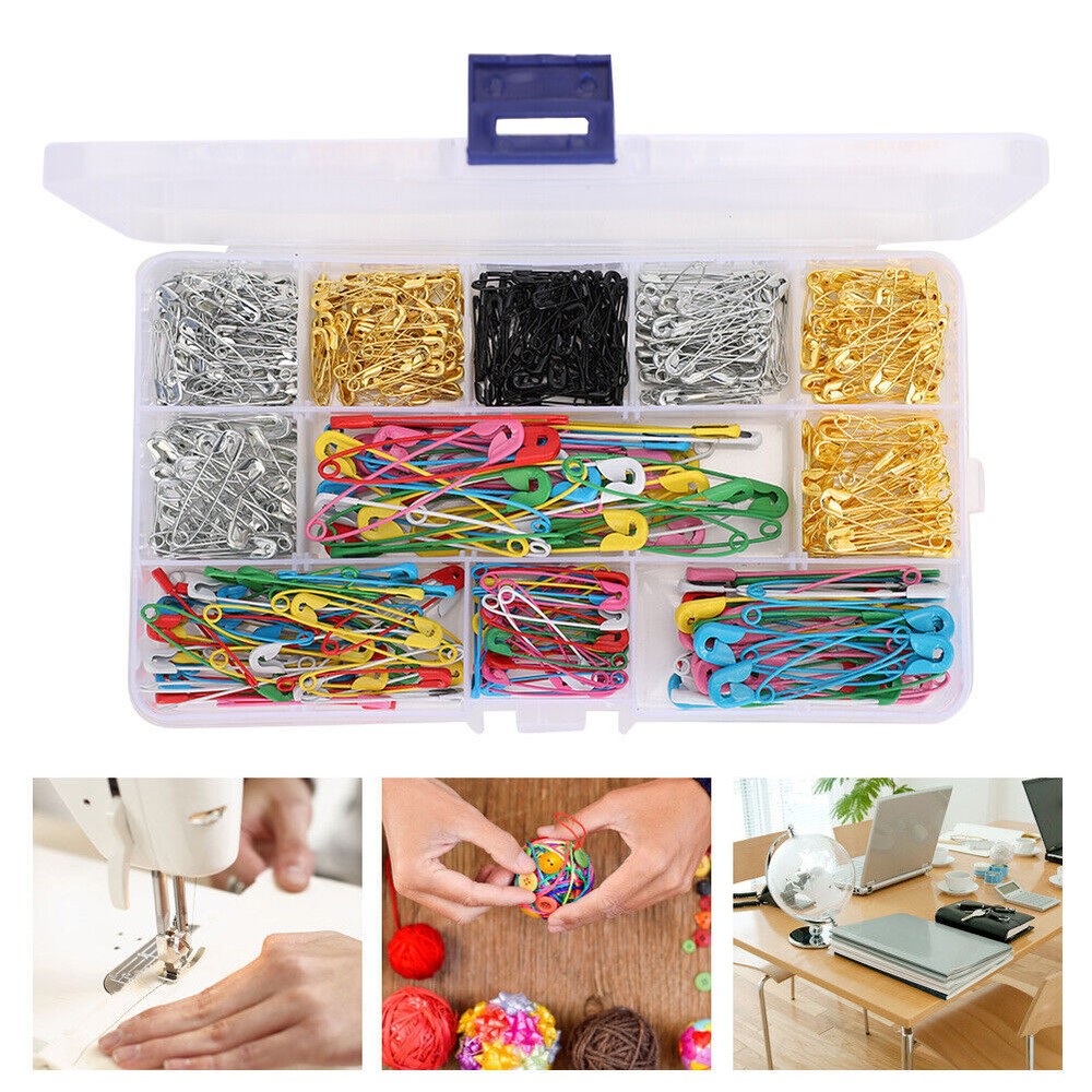 500Pcs Multicolor Safety Pins Assorted Sizes Boxed Set for Crafts & Tags  