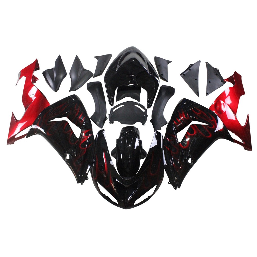 ABS Fairing Kit For Kawasaki ZX10R 2006 2007 Injection Black Red Flame Bodywork